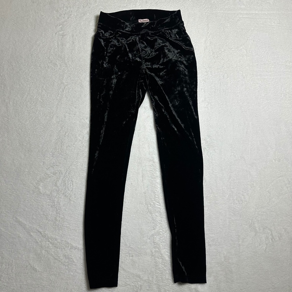 Juicy Couture Girls S Black Crushed Velvet Leggings Size 7/8 Y2K Holiday Luxe